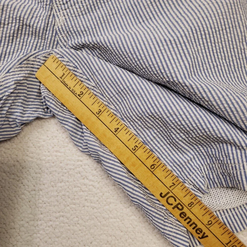J.CREW Swim Trunks Mens 35 Blue White Striped Seersucker Cotton Board Shorts